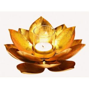 Lotus lysestage i guld og glas