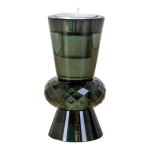 Lysestage - Lysestage i glas, grøn, rund, Ø6x12 cm