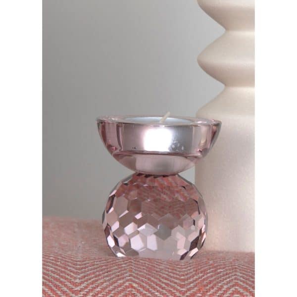 Lysestage - Lysestage i glas, rosa, Ø7x8,5 cm
