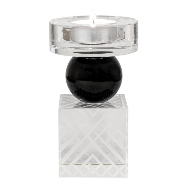 Lysestage - Lysestage i glas, sort/klart, Ø6x15 cm