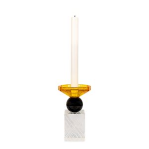 Lysestage - Lysestage i glas, sort/rav/klar, Ø9,5x15 cm