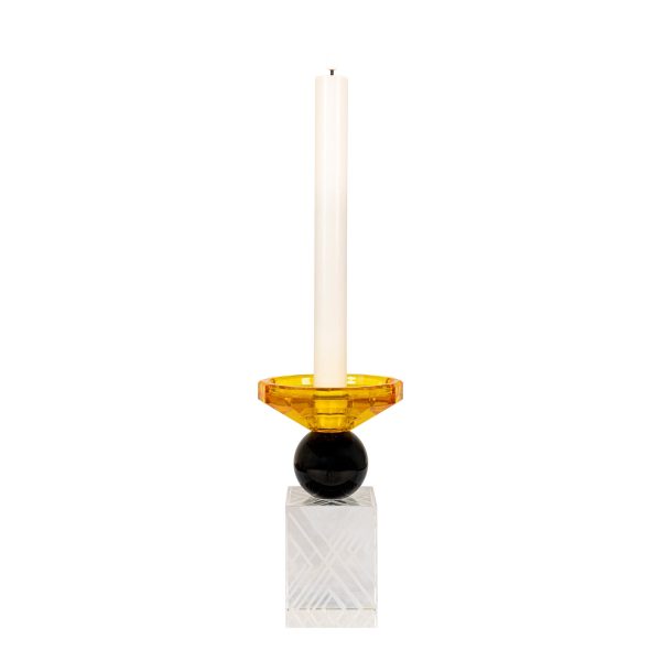 Lysestage - Lysestage i glas, sort/rav/klar, Ø9,5x15 cm