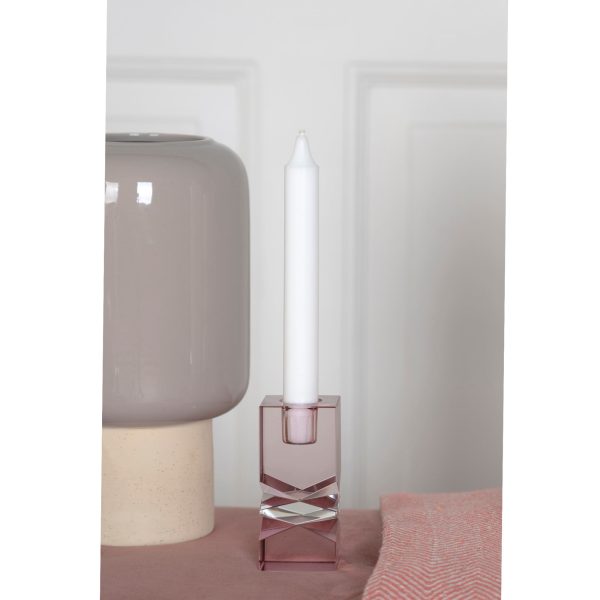 Lysestage - Lysestage i glas, rosa, 5x5x11 cm