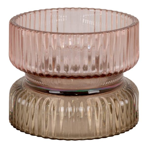 Lysestager - Lysestager i glas, brun/rosa, rund, Ø9x7 cm, sæt af 2