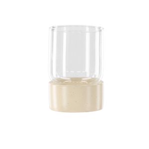 VENTURE DESIGN Vica lysestage, rund - glas og beige/sorte prikker stentøj (D8xH12xB8)