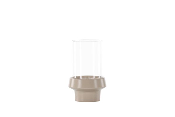 VENTURE DESIGN Davida lysestage, rund - klar glas og beige stentøj (13xH20)