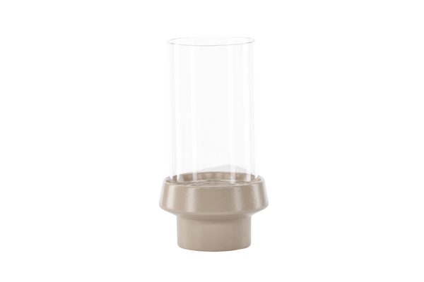 VENTURE DESIGN Davida lysestage, rund - klar glas og beige stentøj (15xH29)