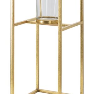 Glam lysestage i guldfarve, jern og glas - 15x15x35 cm
