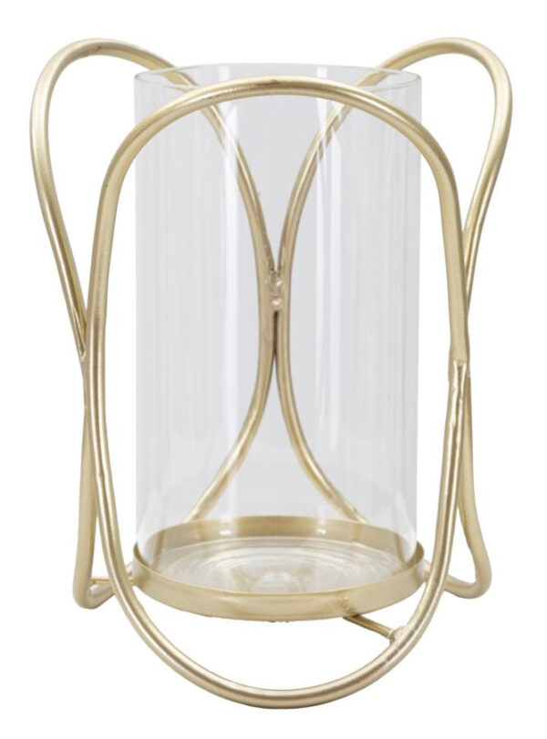 Glam lysestage i guldfarve, jern og glas - 16x21x5 cm