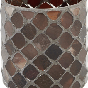 Lysestage House Doctor Brownie, glas og cement, brun mosaikmønster, Ø6,5xH8 cm