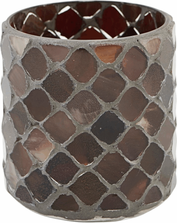 Lysestage House Doctor Brownie, glas og cement, brun mosaikmønster, Ø6,5xH8 cm