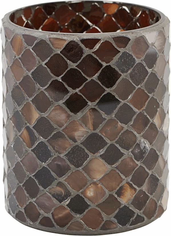 Lysestage House Doctor Brownie i glas og cement Ø10 x H12,5 cm brun glasmosaik
