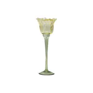 Lysestage i glas tulipan lysegul 26 cm høj