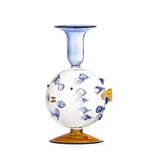 Bloomingville - Phila Lysestage, Blå, Glas, D11xH17 cm