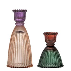 Bloomingville - Shilo Lysestage, Multifarvet, Glas, D7xH9/D7xH15 cm, Set of 2