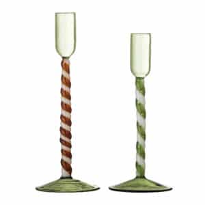 Bloomingville - Swirlie Lysestage, Grøn, Glas, D8xH19/D8xH22 cm, Set of 2