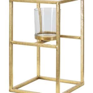 Glam lysestage i guldfarve, jern og glas - 15x15x25 cm
